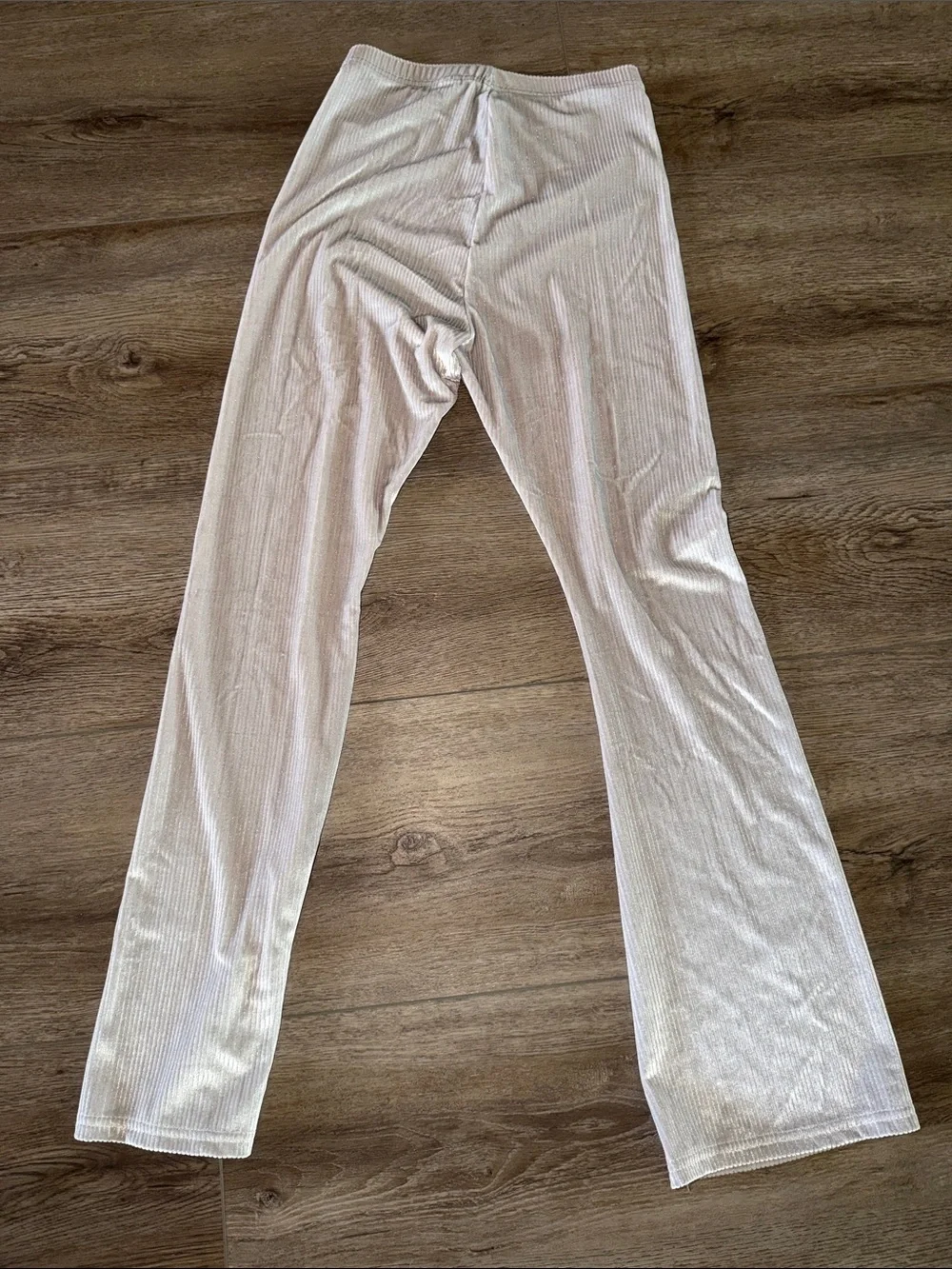Kids Ribbed Velvet Flare Bottoms in Light Grey
